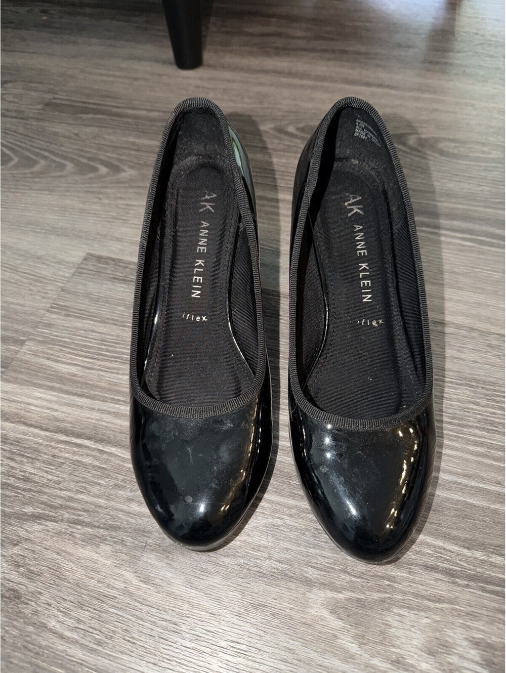 Anne Klein Pumps Shoes Black Patent Leather Size 9 M Heel Round Toe 3" Block